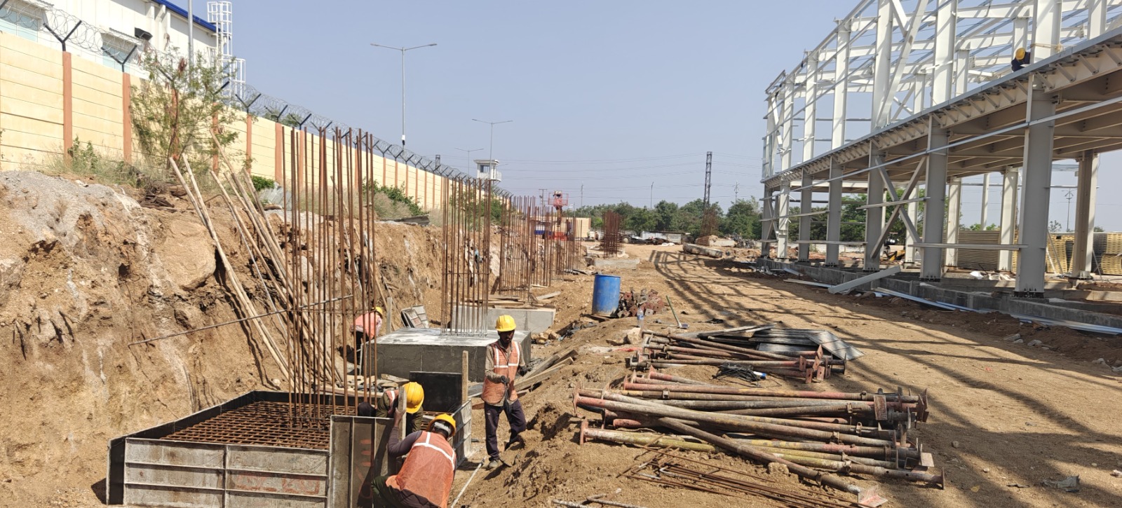 Reinforcement and pedestal concreting works next to the erected steel structure at the UUV Missile Complex