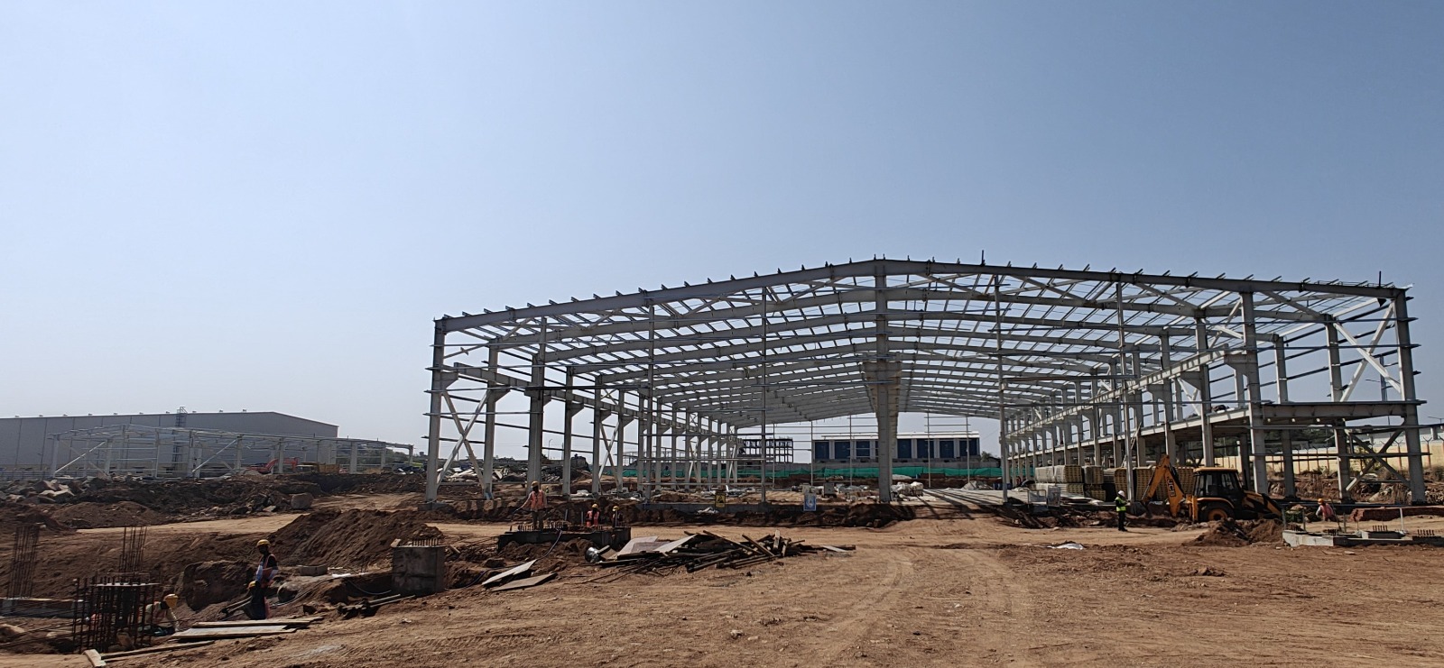 Erected steel portal frame structure over completed foundations at the UUV Missile Complex
