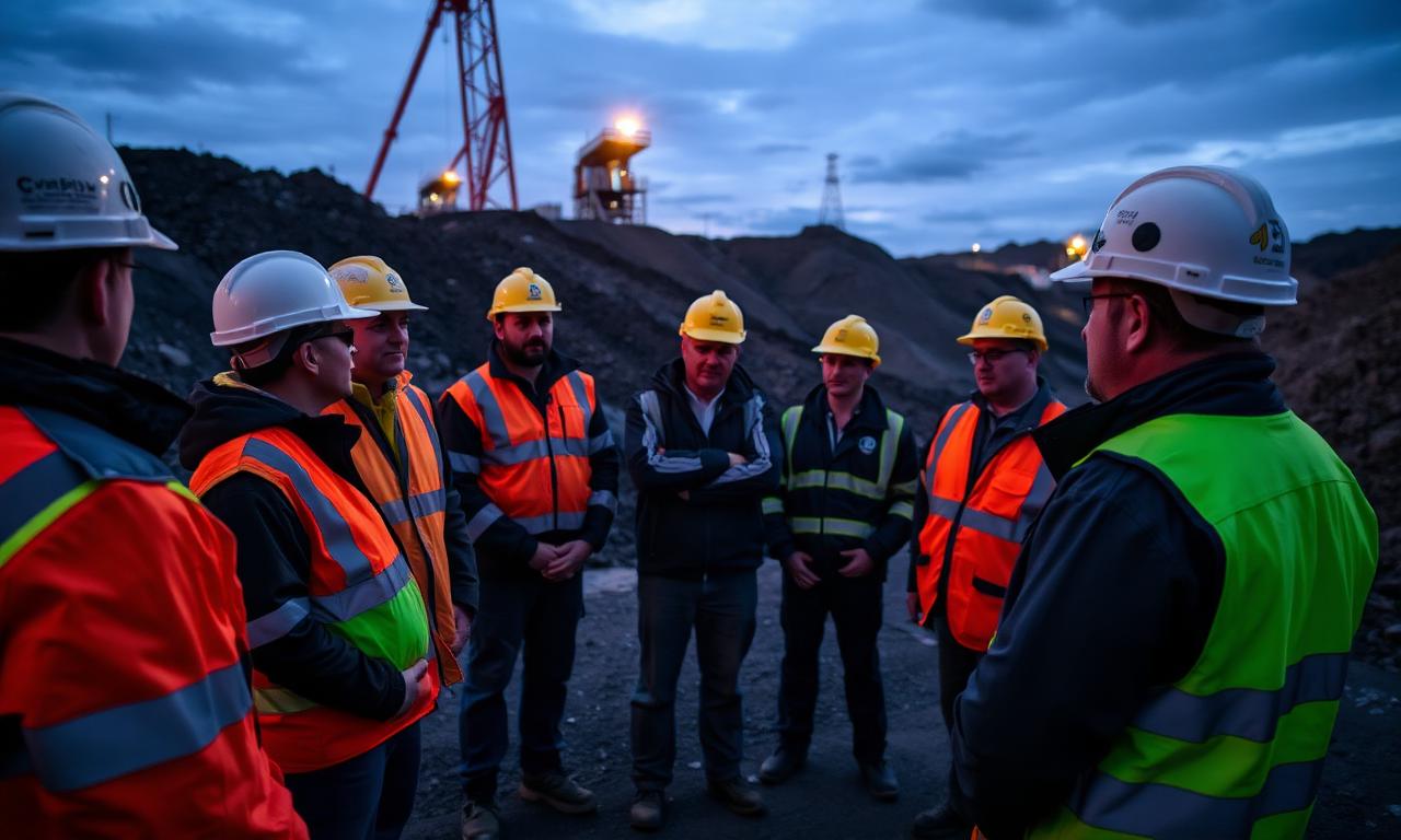 Site safety briefing with mining crew before a shift